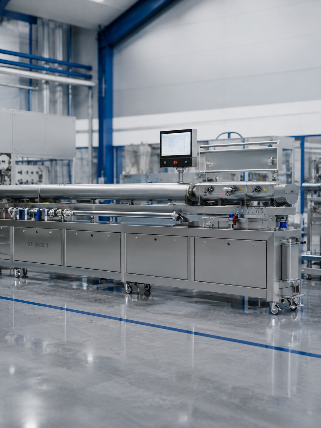 Bac de refroidissement industriel intégré à une ligne d’extrusion pour le refroidissement et la stabilisation du produit extrudé
