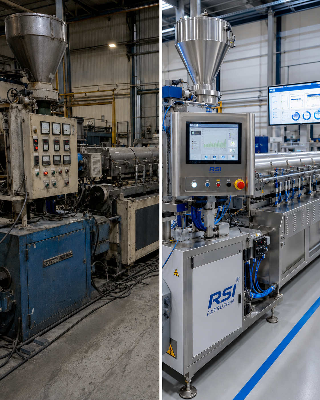 Comparaison avant et après le rétrofit d’une extrudeuse industrielle